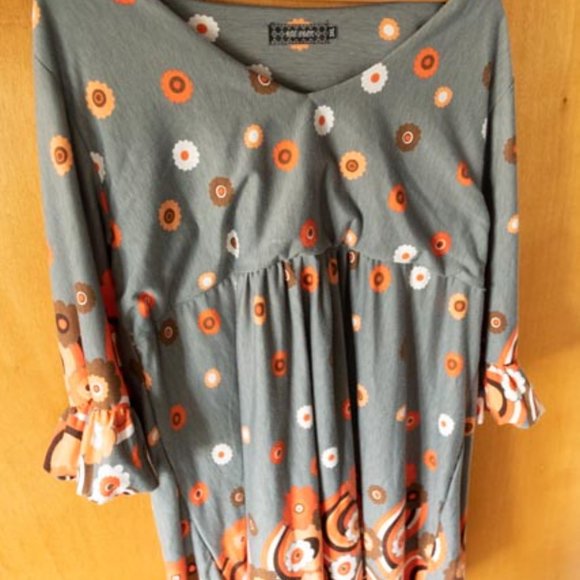 2for1 Ice Silk Gray w Orange Flowers Polyester/Spandex Dress womens XXL - Picture 2 of 8